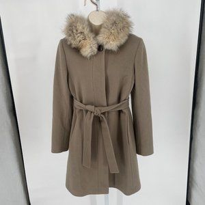 Loro Piana Fleurette Coat Wool And Coyote With Hood And Belt Size 4